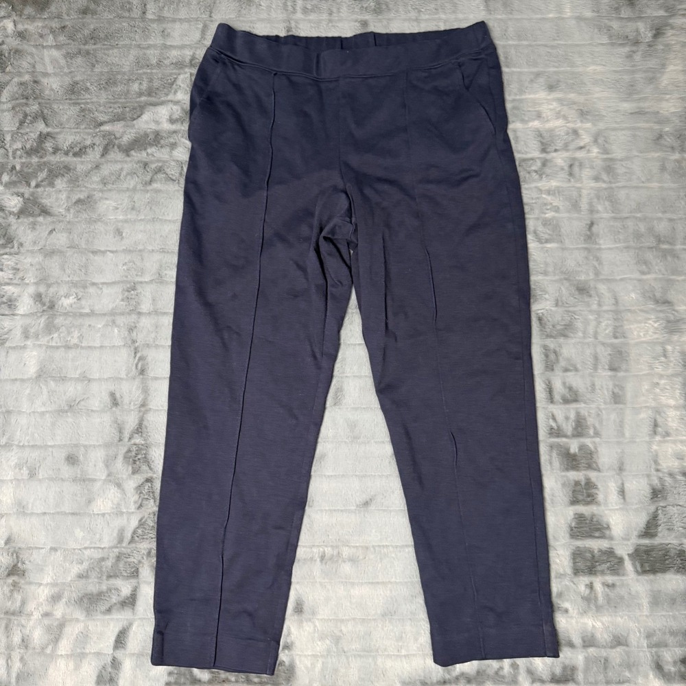 J.Crew Navy Blue Pintuck Pull On Tapered Leg Ponte Knit Pants Womens Large